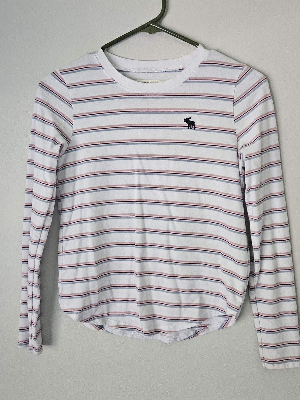 abercrombie kids White Long-Sleeve Tee with Red & Navy Stripes